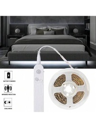 Luz de sensor de movimiento de caja de batería de 1 rollo, 1-5m de color blanco / blanco cálido, se puede alimentar con cable USB o 4 baterías AAA, adecuado para gabinete, sofá, dormitorio, cocina, escaleras, pasillo, etc. (baterías no incluidas)