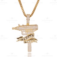 ICEDIAMOND HIPHOP Gun Design Pendant with Franco-box Chain Necklace, 14K Gold Plated Jewelry for Men