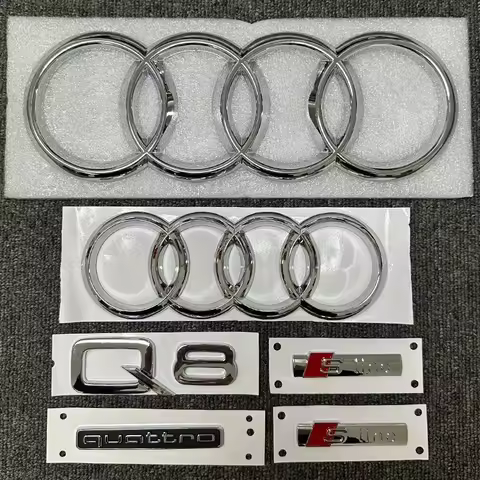 AUDI 4Ring logo ABS silvery Car Hood Front Grill Emblem Rear Trunk Badge Sticker 1P Q8 1P Quarrto 2P