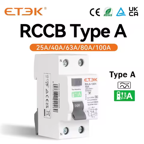 ETEK RCD RCCB Type A Electromechanic Residual Current Circuit Breaker A type 2Pole 10KA 25A 40A 63A 