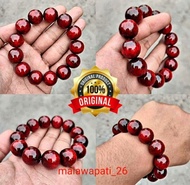 Gelang Tasbih Akar Bahar Merah Delima Tembus Cahaya 16mm Super