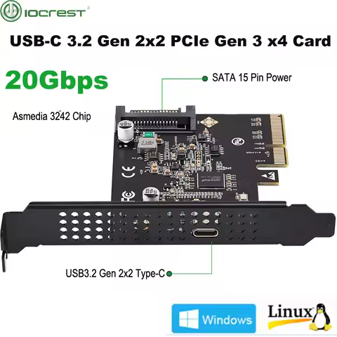 USB-C 3.2 Gen 2x2 PCI-e Gen 3 x4 Type-c Expansion Card 20Gbps ASMedia ASM3242 Chipset with SATA 15 P