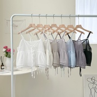 [Fee Arrive The Next Day 7 Colors] Double Layer Feeling Cake Gauze Laced-Up Blouse Vest Transparent 