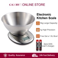 Camry Digital Kitchen Scale 5kg/1g Electronic Food Weighing Scale Skala Dapur With 1.8L Stainless St