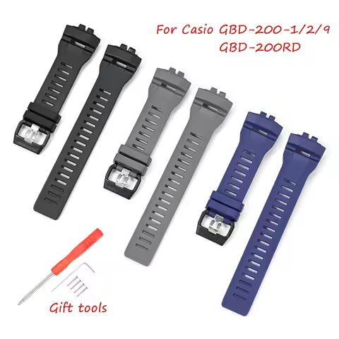 For Casio G-SQUAD GBD-200-1/2/9GBD-200RD/SM Wacth Strap Blue Black Grey Rubber Band Replacement Part