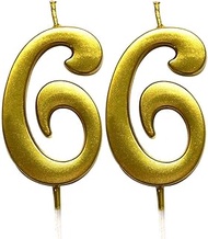 MAGJUCHE Gold 66th Birthday Numeral Candle, Number 66 Cake Topper Candles Party Decoration for Women