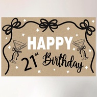 21st Black Bow Banner for 21st Birthday Decorations | Happy 21st Backdrop for Birthday Decorations
