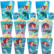 6pcs Little Mermaid Ariel Popcorn Candy Box Party Suppliers Gift Box Kids Birthday Party Decoration 