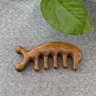 節亮-多功能經絡按摩器丨頭部經絡按摩梳丨金絲檀木五齒梳 丨多功能保健梳 丨金丝绿檀海豚无孔按摩梳（MCL）