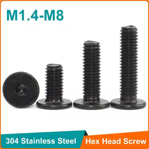 5-50pcs Black 304 Stainless Steel M1.4 M1.6 M2 M2.5 M3 M4 M5 M6 M8 Hex Socket Ultra Thin Super Low F