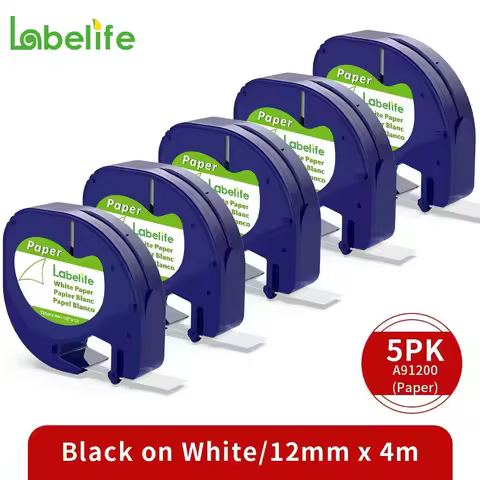 5pcs 91200 Paper White Compatible DYMO LetraTag Plus LT-100T LT-100H 200B QX50 12mm 91330 91220 1069