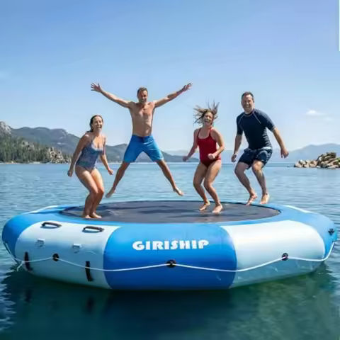 Inflatable Water Trampoline for Lake 8/10/12/15FT Heavy Duty Floating Lake Trampoline with Pump Ladd
