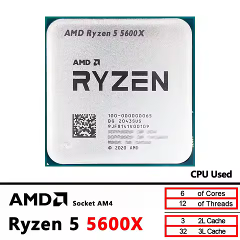 AMD Ryzen 5 5600X R5 5600X 3.7 GHz Used Six-Core Twelve-Thread CPU 7NM 65W L3=32M 100-000000065 Sock
