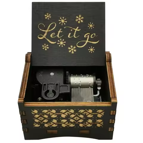 Elsa Wooden Music Box Let-It-Go Laser Engraving Clockwork Type /Hand-operated Type Home Decoration G