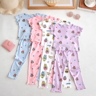 1Y-7Y Kids Pyjamas Labubu Two piece Baku Tidur Budak Perempuan Set Girls Premium Ice silk cotton