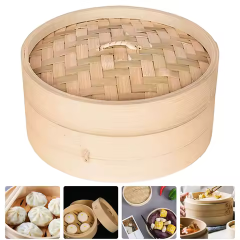 Bamboo Steamer Basket 22cm Cover Kitchen Cooking Cake High Temperature Resistance Food Steaming Hous