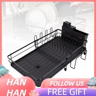 hanhan1 Large Dish Drying Rack Carbon Steel Drainer for Kitchen Counter Extendable Length in 30cm to