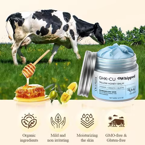 Copper Peptides GHK-Cu Beef Tallow for Skin: Blue Balm Manuka Honey Face and Body Moisturizer for Ma
