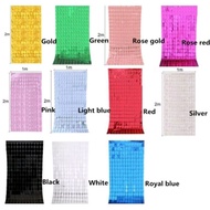 Metallic box foil curtains backdrop square tassel party curtain colorful glossy metallic slinger hap