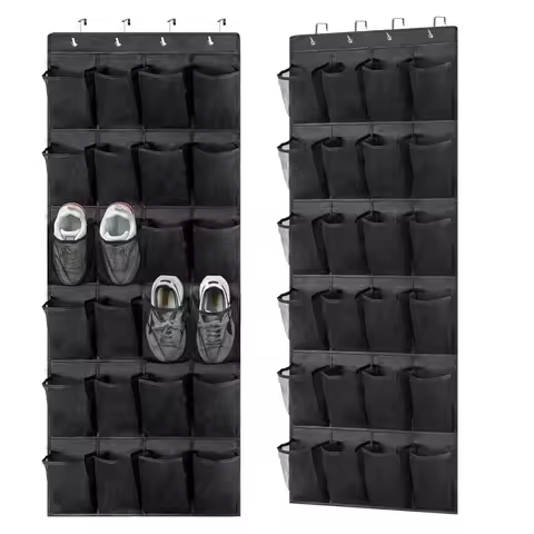 24 Grid Wall-mounted Sundries Shoe Organiser Fabric Closet Bag Storage Rack Mesh Pocket Clear Hangin