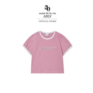 ADLV [acme de la vie] เสื้อครอป รุ่น Snake Initial Ringer Crop Short Sleeve T-Shirt Pink