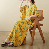 Oladivi Fashion Floral Printed Plus Size Bohemian Long Dress Women Summer New Short Sleeve Casual Lo
