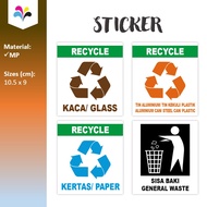 Recycling label sticker recycle kitar semula kaca glass tin aluminium can steel kekuli plastic kerta
