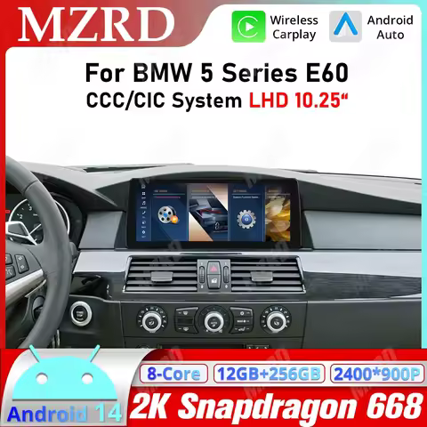 MZRD 10.25" Android14 Ultra thin Screen For BMW 5 Series E60 CCC CIC System Wireless Carplay Android