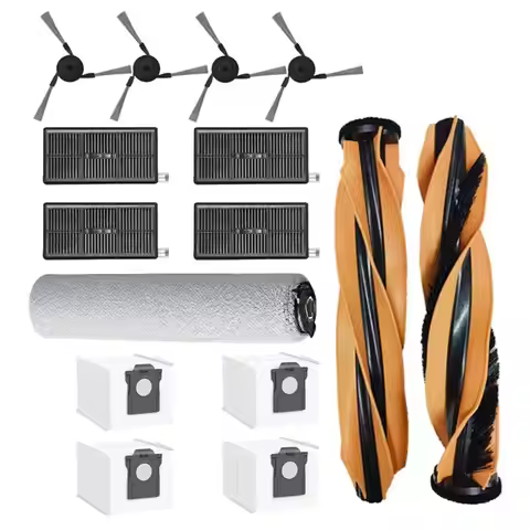 A66T-Main Brush Replacement Kit- 15PCS Mop Roller Dust Bags Side Brush& HEPA Filter For Dreame Mova 