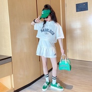 Lemon-tree 3-15Y girls' summer suit new children's fashion polo collar top+skirt two-piece suit