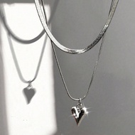 2pcs Stainless Steel Simple Snake Chain Love Double Layered Pendant Necklace For Women, Street Style