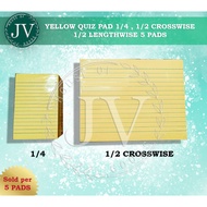 5pads Yellow Quiz Pad 1/4 ,1/2 Crosswise & Lengthwise 55GSM