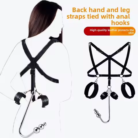 BDSM Bondage Restraints Kit – Leather Thigh Sling, Breast Belt, Handcuffs & Anal Hook for Intense SM