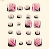 24 Piece French Fake Nail Tips Spider Web Mesh Design Press On False Nails Acrylic Material Full Cov