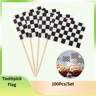 (100Pcs/Set)F1 Theme Party Checkered flag  Decoration Racing Formula 1 Small Toothpick Flag Black an