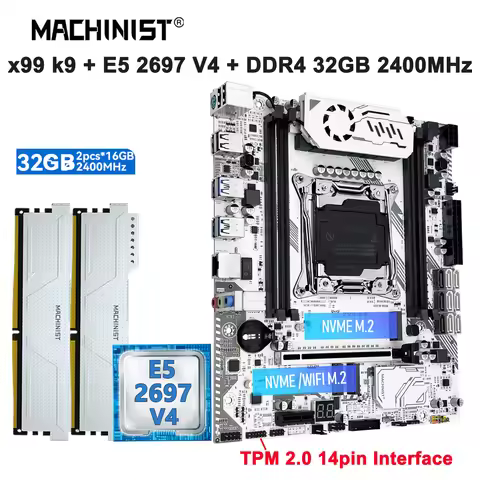 MACHINIST K9 TPM X99 Kit Motherboard LGA 2011-3 Set With Intel Xeon E5 2697 V4 CPU Processor DDR4 2*