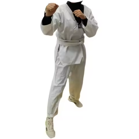 קראט Thickened Men's and Women's Standard Training Wear White Bamboo Pattern Taekwondo Chinese Style