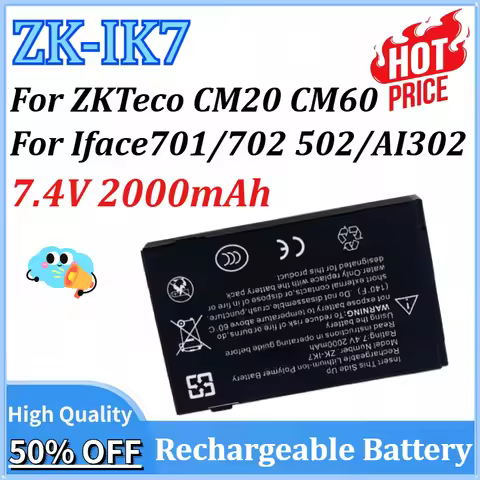 New Rechargeable Batteries ZK-IK7 7.4V 2000mAh for ZKTeco CM20 CM60 for Iface701/702 502/AI302 Backu