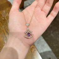 【Best quality】bv new 18k rose gold diamond skirt necklace women light luxury simple socialite purple