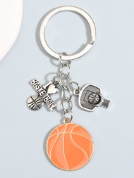Street 1pc Creative Basketball Shaped Keychain With Alloy Material, Drip Oil Effect, Basketball Fram