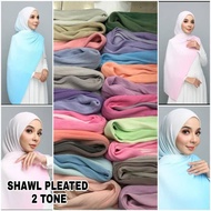 Premium Shawl Pleated Chiffon Crush Two Tone Ironless Wide Selendang Panjang Anti Kedut 2 Tone Duo T