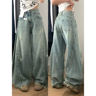 [Lu77] Jeans Korean Version High Waist Trousers Floor Slimmer Look Stretch Girls Ankle @-