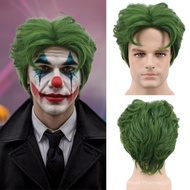 Rambut palsu Halloween untuk lelaki, warna hijau, belahan tengah, rambut pendek, rambut palsu cospla