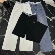 ALO High-End Jeans Washed Blue High Waist Ladies White Jeans Straight Pants Wide Leg Pants