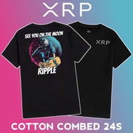 HITAM CRYPTO XRP RIPPLE TO THE MOON T-SHIRT / XRP STREETWEAR BAJU / COTTON  BLACK / UNISEX MEN AND W