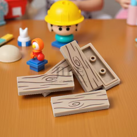 50pcs Moc Tile 1x4 1x3 Tablet with Wood Grain Danger Stripes Pattern DIY Building Blocks Bricks Comp