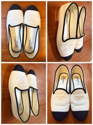 Chanel 經典黑頭白鞋 拖鞋 38碼