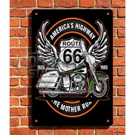Winged Motorcycle Route 66 Metal Sign "America's Highway" Slogan with Eagle Wings - Retro Biker Club