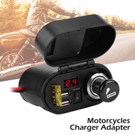 12V-24V Waterproof Motorcycle USB Charger Power Adapter Dual USB Port Handlebar Adapter Power Socket&amp;Voltmeter Display