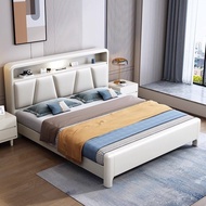 🇸🇬⚡ Creamy Style Nordic Leather And Solid Wood Bed Frame Wooden Bed Frame Storage Bed Frame Bed Frame With Mattress Super Single/Queen/King Size Bed Frame With Storage